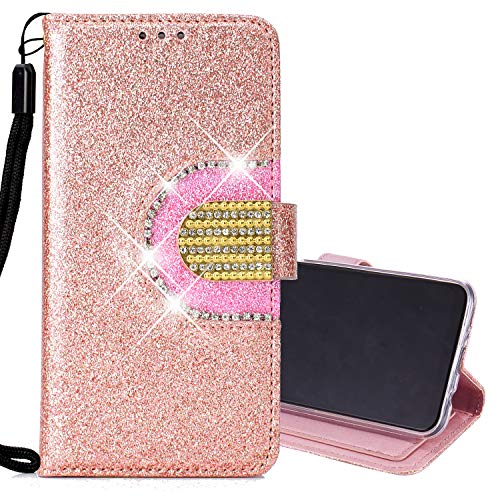 Nadoli Custodia iPhone 11 6.1',Lusso Bling Diamante Specchio Caso con PU Pelle Portafoglio Slot per Schede Copertura Della Funzione Stand Case Cover per iPhone 11 6.1',Oro rosa