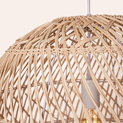 Arturesthome 19.68" Natural Rattan Pendant Light,Woven Round Chandelier Pendant Lamp Shade,Hanging Ceiling Light, Handmade Lampshade for Kitchen Island Dining Room - Image 6