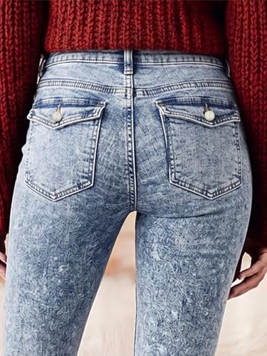 Image of Flamingals High Waist Women's Skinny Jeans Butt Lifting Slim Fit Casual Wash Stretchy Skinny Leg Double Button Denim Pants