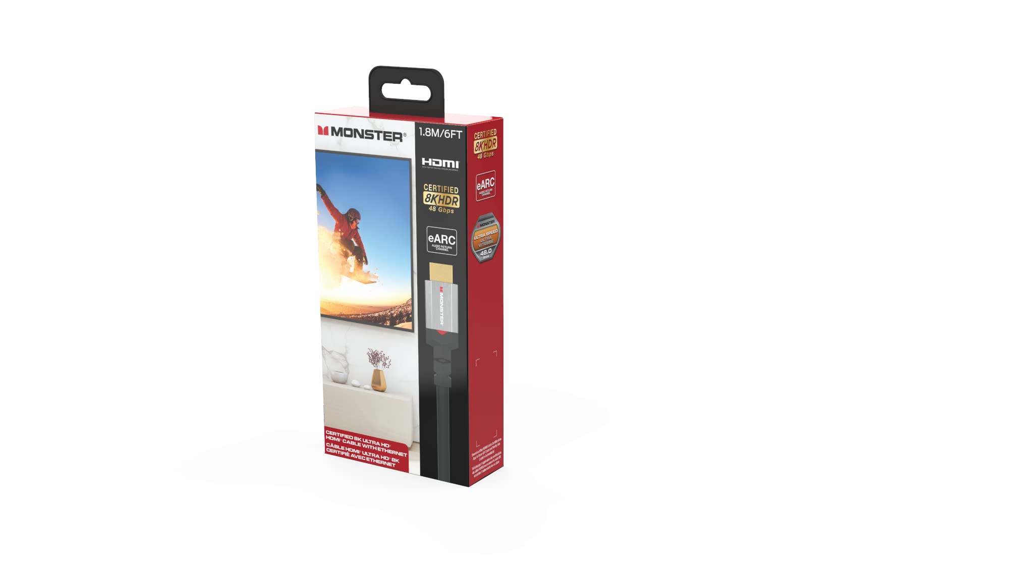 Monster Essentials - Cavo HDMI 1,8 m, cavo HDMI ultra HD 8K con Ethernet, ultra velocità 48 Gbps, cavo video HDR, contatti in oro 24 K, compatibile con PS5/PS4/XBOX X/XBOX ONE