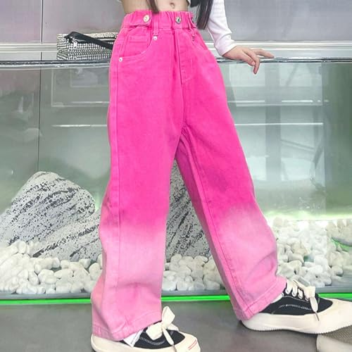 Moonker Gradient Straight Wide Leg Denim Jeans for Teens Girls Candy Colors High Y2k Streetwear Elastic Waist3