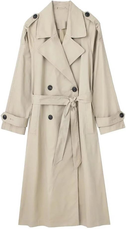 REHJJDFD Women's Double-Breasted Medium And Long Drape Loose Casual Trench Coat