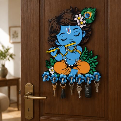 Image of Webelkart Premium Cute Krishna Key Holder for Home /Office Decor /Key Hanger for Wall Decor,Decorative Item for Home (Blue Krishna)