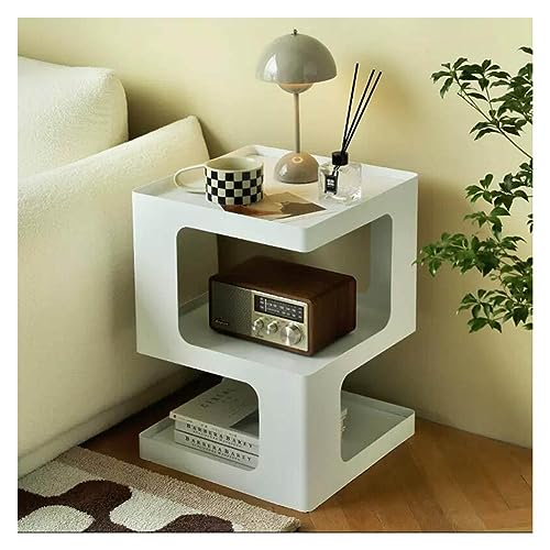CCYENG Mesa auxiliar en forma de S, mesa auxiliar moderna para sala de estar, sofá, mesas auxiliares con almacenamiento de 3 niveles, mesita de noche para espacios pequeños (blanco, 40 x 40 x 54 cm)