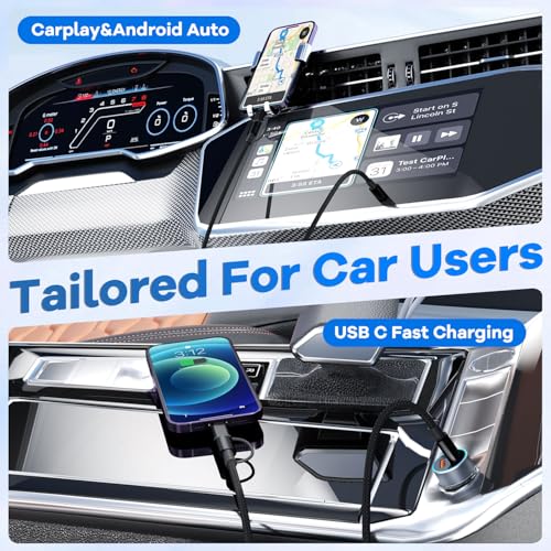 Image of 60W Max 2 in 1 USB C to C /IP Cable, Fast Charging Type-C Cable, Travel Essentials USB-C Multi iPhone 17 Charger Cord Compatible for iPhone 17-8, Android, iPad and More, Carplay Cable(2Pack 4FT)