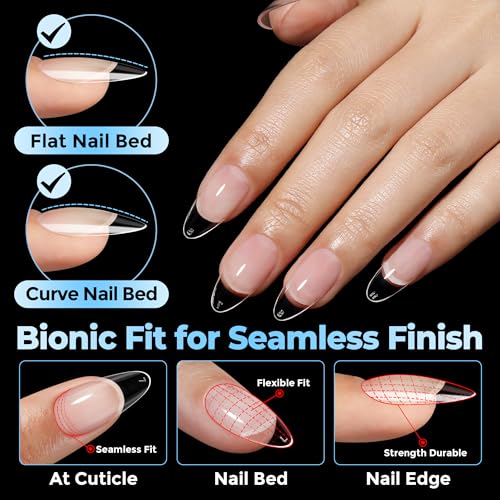 Image of UNA GELLA Gel Nail Tips Almond Shape Medium Pre-etched 450PCS 15 Sizes
