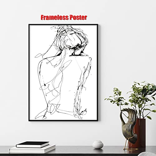 Black And White Line Art Prints Abstract Woman Line Art Woman Silhouette Pictures Minimalist Line Painting Black And White Silhouette Art Abstract Woman Body Silhouette Line Art Print 16X24In No Frame #TOP6