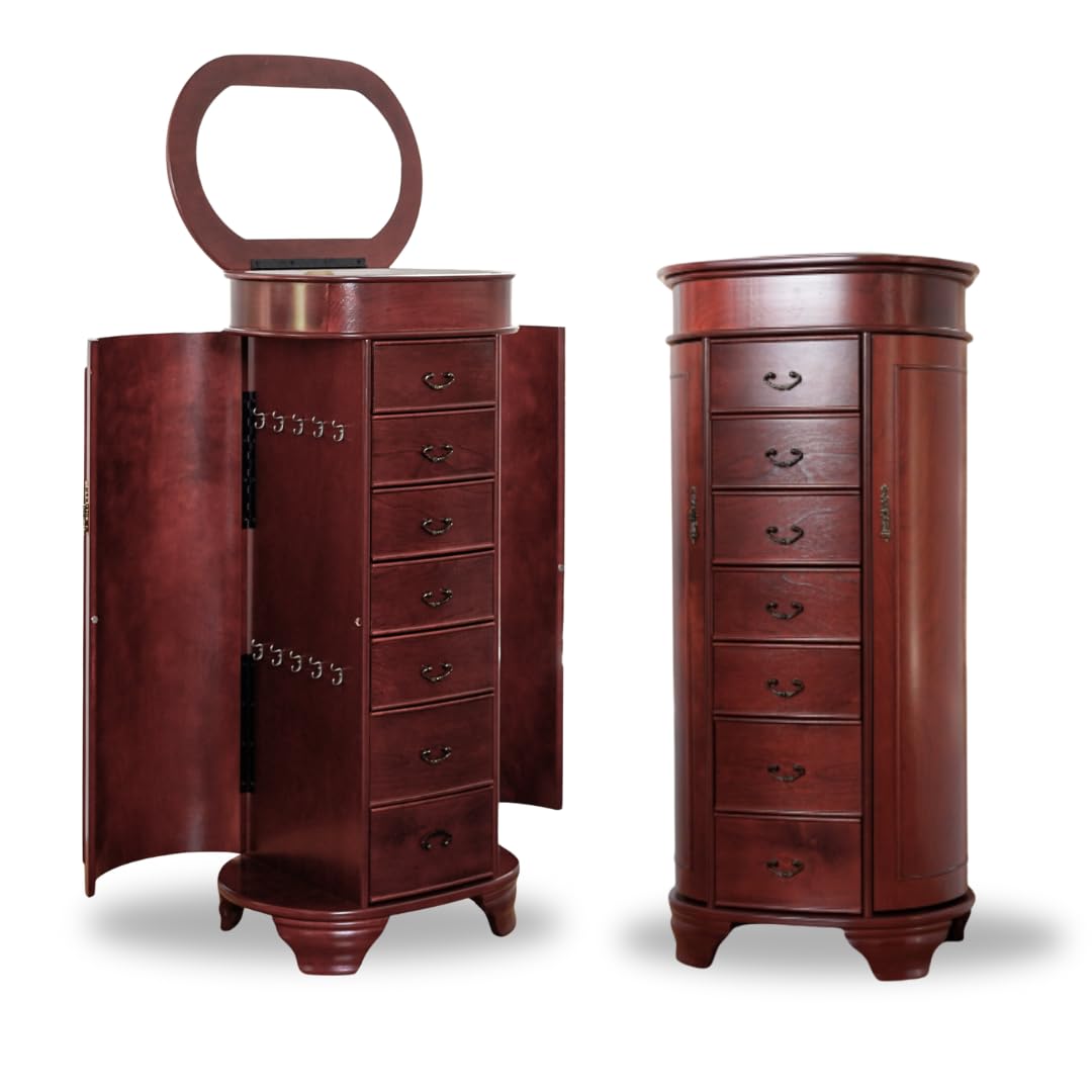 Hives and Honey Daley Oval Jewelry Armoire Stylish Standing Organizer with Mirror 7 Drawers 20 Necklace Hooks Anti-Tarnish