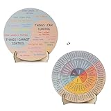 5.9IN Feelings Wheel Therapy Tabletop Decor, Wooden Double-Sided Mental Health Mood Chart with Stance As a Gift for Consulting Therapists, Social Workers, School Counselors, and Home Office Decor