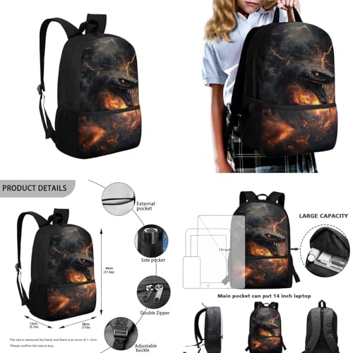 Snake Book Bag for Boys Portable School Backpack with Lunch Box and Water Bottle Cover Pencil Case 4 in 1 Set Large Capacity Backpack for School Travel Work with Compartment3