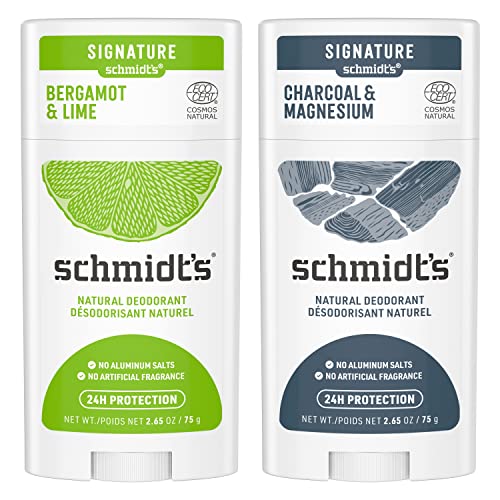 Schmidt's Assortiment de 2 Déodorants Stick Signature : 1x Charbon & Magnésium et 1x Citron Vert & Bergamote, Efficacité 24h, Origine 100% naturelle, Vegan, Testé dermatologiquement (2x75g)