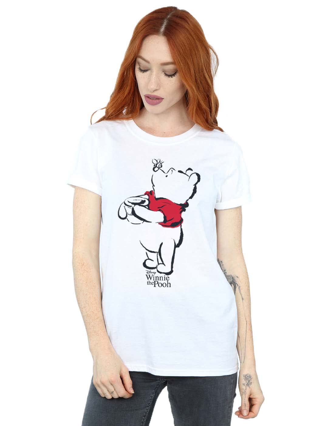 Absolute Cult Women's White Disney Winnie The Pooh Drawing Boyfriend Fit T-Shirt Large