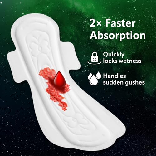 Image of Evereve Ultra-Thin Nights Sanitary Pads for Women, XXL+ 360mm, 22 Pads, 60% Longer & Wider Back, Soft & Breathable, Rash-Free Comfort, 2X Faster Absorption, Dry Feel Protection, Heavy Flow Night Use