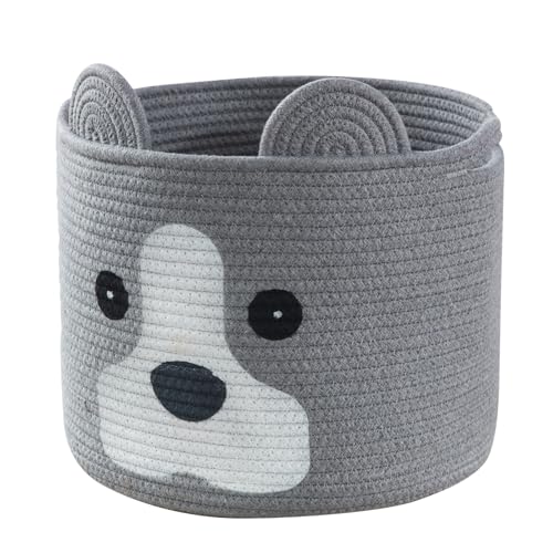 Image of Baby Gift Baskets with Handle, Dog Toy Hamper, Cotton Rope Dog Toy Storage Baskets for Pet, Animal Basket for Kids, Dog Gifts for Dog Lovers, Grey