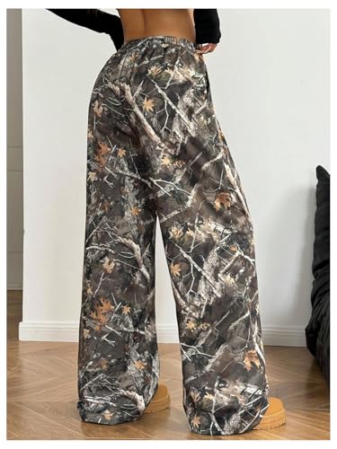 GORGLITTER Women's Camo Baggy Pants Camouflage Wide Leg Drawstring Waist Trousers with Pockets2