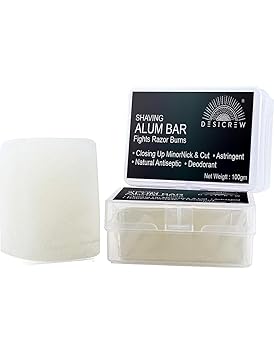 Desi Crew Shaving Alum Bar (Fitkari) with travel case - 100g 100% Pure Natural Phitkari Stone Bar for water purification, Skin Tightening, Underarm Deodrant| Gentle,Effective & Natural After Shave Lotion alternative| Chemical-Free Shaving Kit 100gm