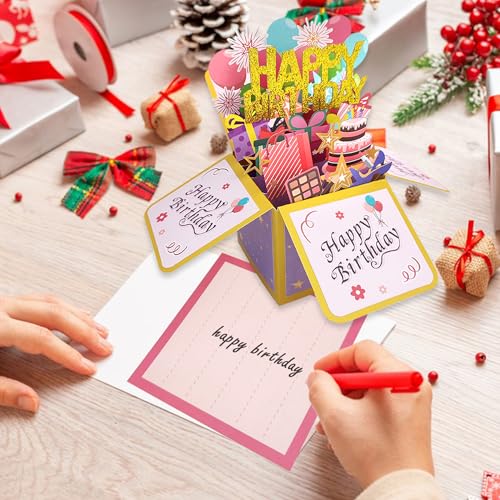 funny happy birthday pop up card sweet 3d birthday gift box for adults and kids with envelopes unique handmade foldable celebration cards for daughter son mom dad friend