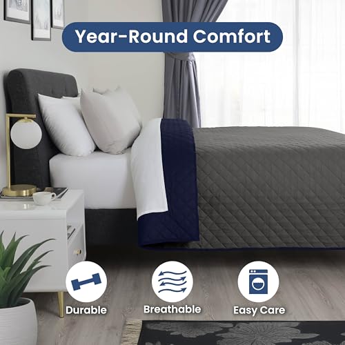 Image of Martex Reversible Coverlet, Full Queen, Graphite /Navy | Lightweight, Durable, Soft, Easy Care, Reversible