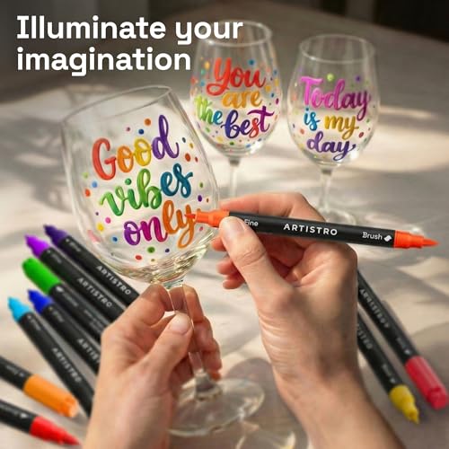 Image of ARTISTRO 24 Glass Acrylic Paint Markers - Painting Kit for Kids and Adults - Art & Craft Supplies Paint Pens