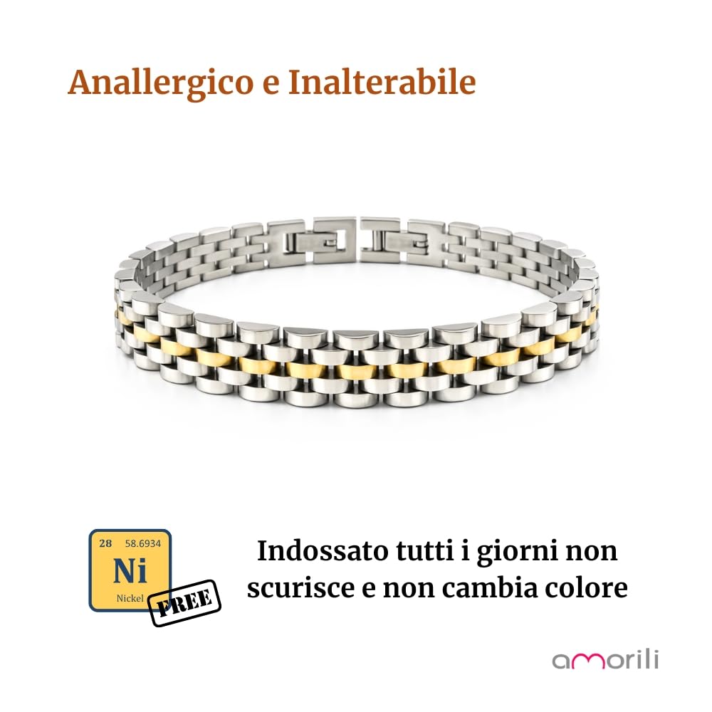 Bracciale Uomo in Acciaio Inox Maglia Jubilee con Dettagli Dorati – Gioiello Maschile Elegante e Raffinato – Accessorio Resistente – Idea Regalo Uomo
