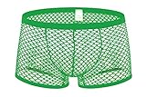 Swbreety Men's See Through Fishnet Boxer Briefs Underwear Lingerie Booty Shorts Green