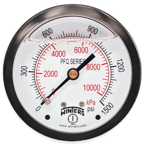 Image of Winters 2-1 /2 inch Dial Size, Liquid Filled Industrial Pressure Gauge, Brass Internals, Stainless Steel Case, Dual Scale 0-1,500 psi /kPa, 1.5% Acc, 1 /4 inch NPT Back Mount, Glycerin Filled Pressure Gauge