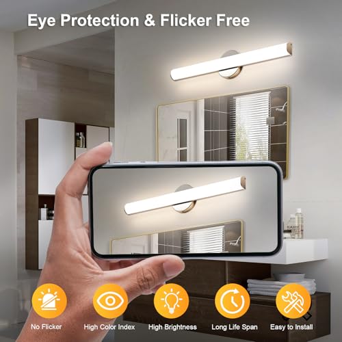 Image of OOWOLF 31.5 Inch LED Bathroom Vanity Light, Brightness Adjustment Vanity Light Bar 30W 3000LM, Natural White 4000K Wall Lights Fixture Over Mirror, Modern Vanity Lighting for Bathroom /Dressing Room