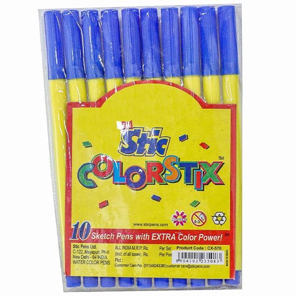 Colourway Colouring Felt Tip Fibre Pens, BLUE, Pack of 50, Colour Sketch Draw Mark, Ideal for Kids Adults Schools Home Office, iBack2School