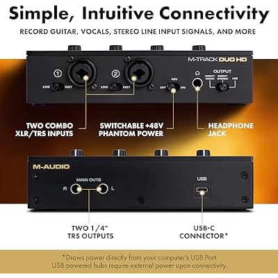M-AUDIO M-Track Duo HD Audio Interface 24bit 192kHz for Recording, Streaming, Podcasting with USB-C, 2 XLR TRS Inputs, 2 TRS Outputs, Software Suite