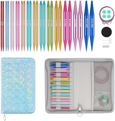 Guclud Interchangeable Circular Knitting Needles Set | 13-Pair Aluminum 3mm-10mm (US 2.5-15) | 4 Cables (16"/24"/32"/40"), Accessories & Case | for Blankets & Sweaters (Green)