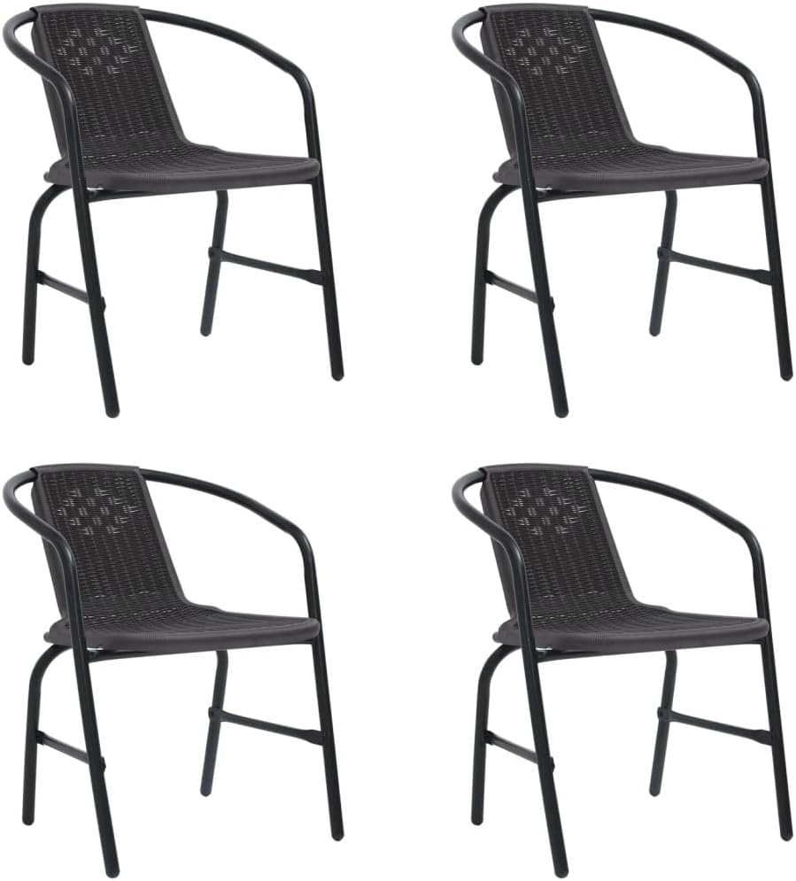 vidaXL Patio Chairs Set of 2 in Black Plastic Rattan with Sturdy Steel Frame - Outdoor Stackable Garden Seating for Decks, Patios, Gardens