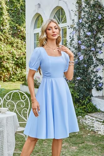Belle Poque Vintage Dress for Women 1950s Cottagecore Cocktail Dresses Square Neck Puff Sleeve Dress with Pockets3