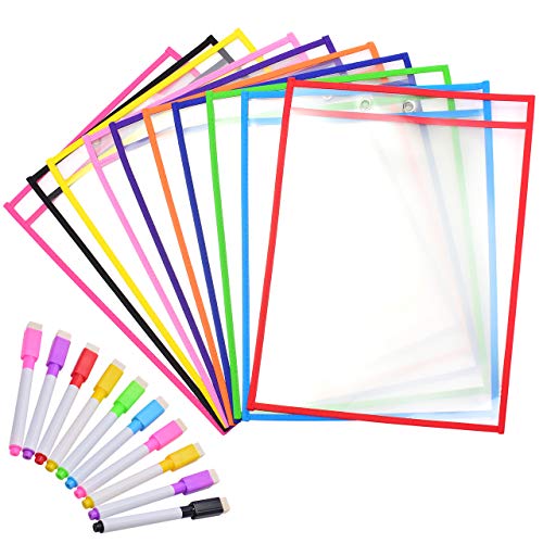 Eyourlife Dry Erase zakjes, herbruikbaar en droog afwisbaar, transparant, 10 stuks, voor kinderen en volwassenen, ideaal voor kantoor en school