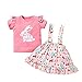PZHHZPING Kleinkind Baby Mädchen Osterhase Bedruckte Tops + Hosenträgerröcke Outfits Kinder Kurzarm Ostern Cartoon Kaninchen Print Top + Hosenträger Rock Anzug Frohe Ostern Bekleidungsset (12M-4T)