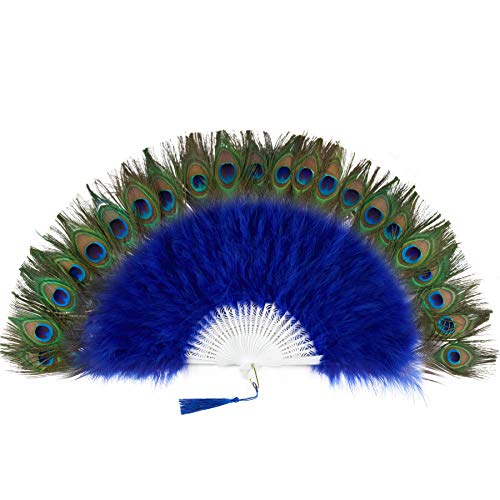 Coucoland 1920s Éventail Plume Paon Éventail à Main pour Femme Éventail Pliant Plume Ventilateur Plume Flapper Accessoire de Great Gatsby Party Costume Décoration Cover