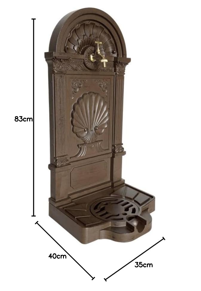 Fontaine de Jardin à Poser Source en Fonte d'Aluminium Patinée Marron avec Robinet Fonctionnel en Laiton 35x40x83cm