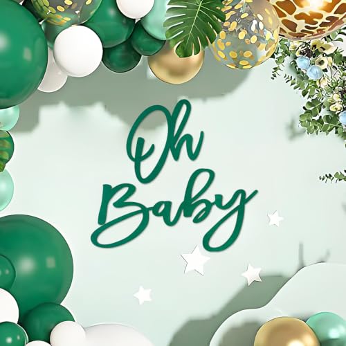 Image of 'Oh Baby' Sign for Backdrop - Felt Green Ralph Lauren Baby Shower Banner Boy Girl Decorations Gender Reveal 1st Birthday Party Photography Background