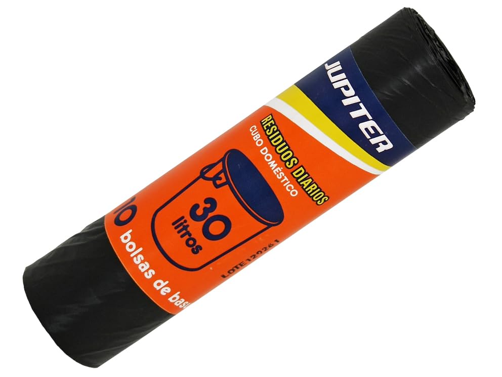 Bolsa de Basura Negra 10 Unidades 30 litros, Resistente para desechos, Ideal para Uso doméstico y Limpieza General.