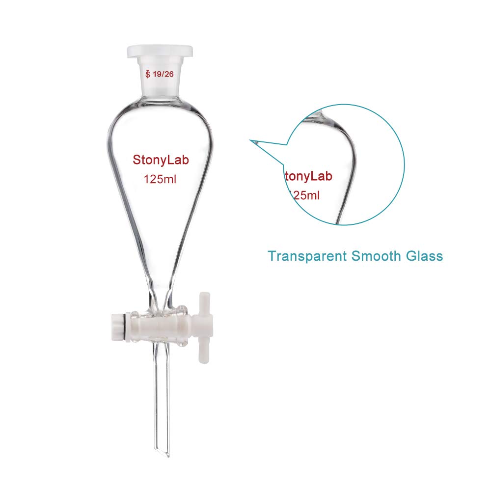 stonylab Imbuto Separatore Conico in Vetro Borosilicato Pesante con Giunti 19/26 e Rubinetto di Chiusura in PTFE Conical Separatory Funnel, 1250 ml