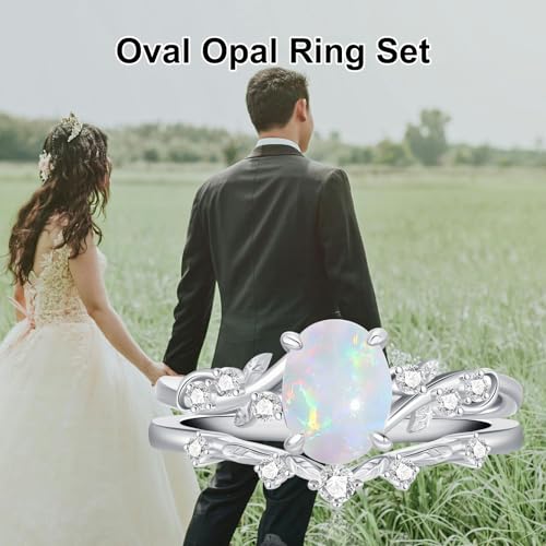 1.5 Carats Fire Opal Wedding Ring S925 Sterling Silver Twig Leaf Oval Opal Ring Bridal Set Opal Engagement Promise Ring for Women2