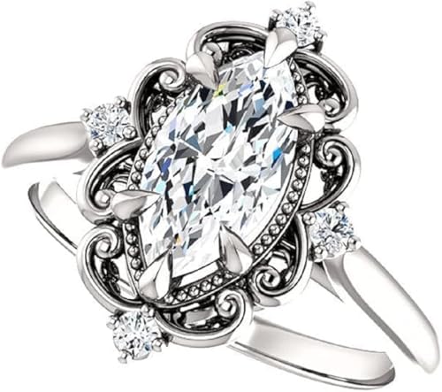 Moissanite Engagement Ring, 1 CT Marquise Cut, Solitaire Halo Style, Vintage Antique Design, Moissanite Engagement, Wedding Ring4