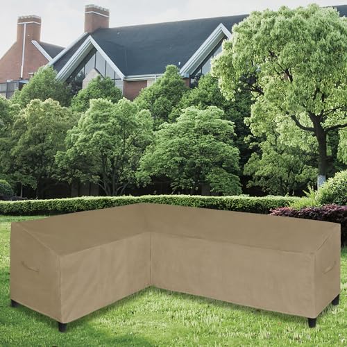 Image of Easy-Going Patio L-Shaped Sectional Sofa Cover, 83 inchX104 Waterproof Outdoor Sectional Cover, Heavy Duty Garden Furniture Protector (Left Facing, Camel)