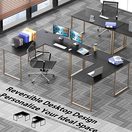 Image of SHW Mission 55 x 60 Inches L-Shape Home Office Computer Desk, Espresso