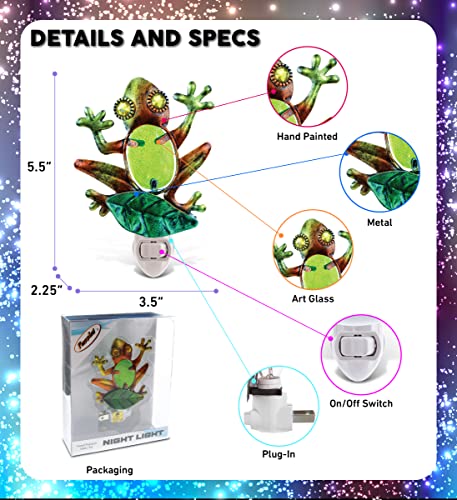 Puzzled Frog Night Light - 5.5 Inch Plug In Energy Efficient Decorative Socket Lamp, Manual On & Off Portable Lights For Stairway, Bedroom, Bathroom, Nursery, Home Accessory & Kitchen Decor #TOP1