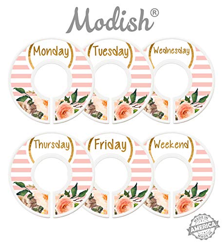 Modish Labels Daily Clothes Organizers, Days of Week Closet Dividers, Closet Organizers, School Supplies, Work Week Clothes Organizer, Girl, Flowers, Pink, Stripes (Days)