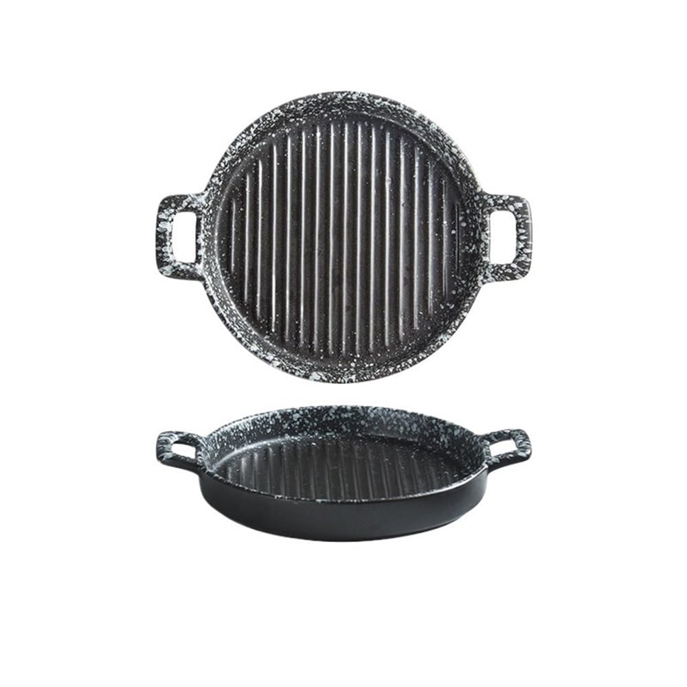 HPTHLY Baking Bowl Double Ear Ceramic Baking Tray Western Steak Plate Microwave Oven, Utensils,25.5 * 21 * 4Cm Baking Dish (Gris)