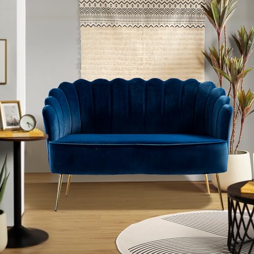 HULALA HOME Modern Velvet Loveseat Sofa with Flower Shaped Back, ...