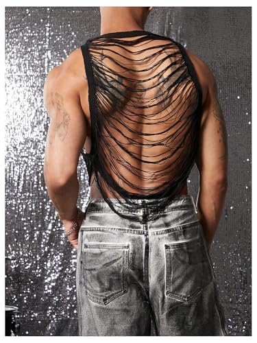 OYOANGLE Men's Hollow Out Ripped Sweater Vest Sleeveless See Through Crop Tank Tops Party Clubwear3