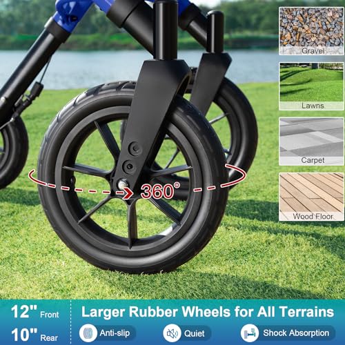 Image of MAXWALK Rollator Walker with Seat, Tall Walkers for Seniors, 12 inch Big Rubber Wheels All Terrain Rollator Walker with Backrest, Built-in Cable, Foldable and Dual Adjustable Height for 5.3-7ft, Blue