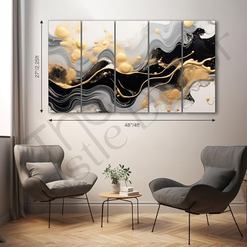 Image of The Castle Decor Marble abstract art painting with frame Big Size 27x48 Wall art for living room,Bedroom,Drawing room,Hotels-Wooden Framed-337
